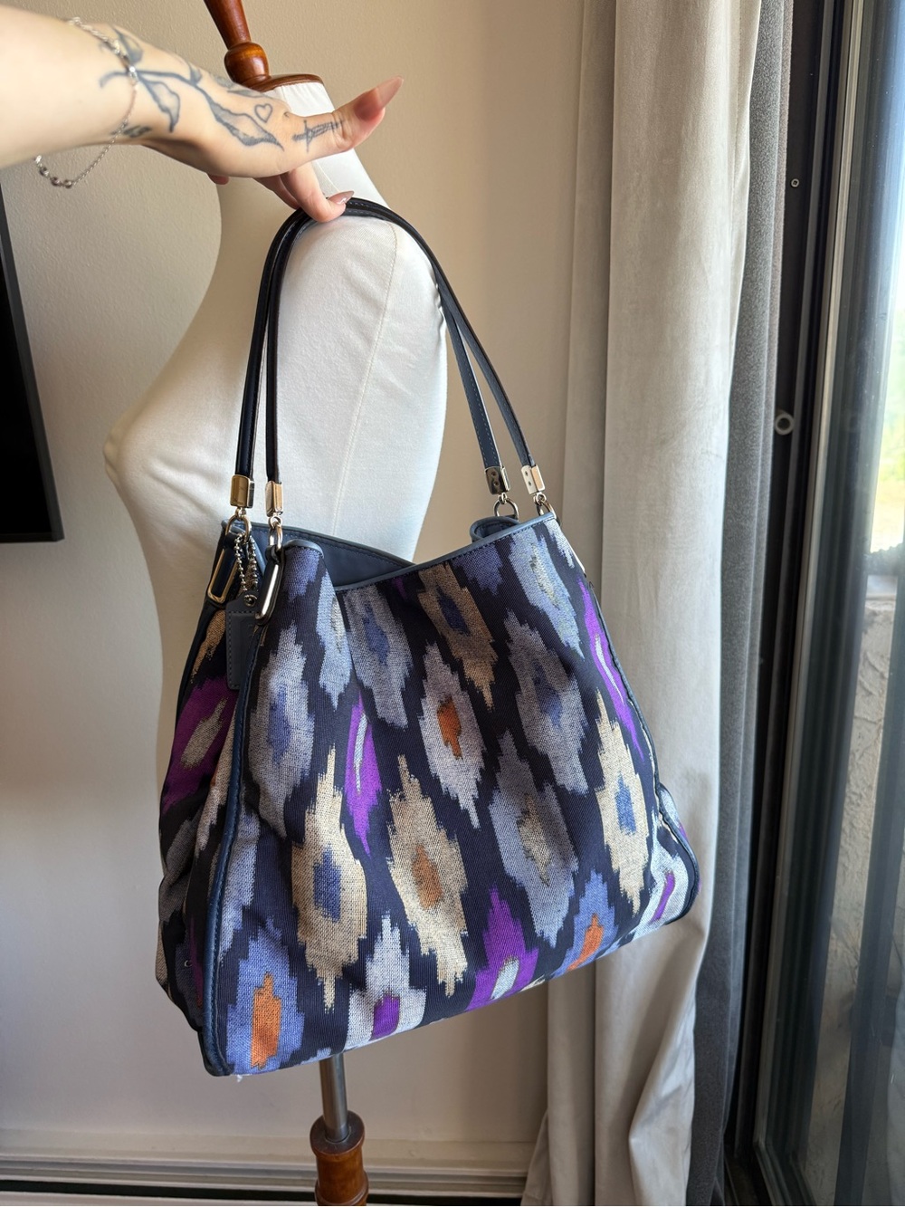 Coach Ikat Shoulder Bag in Black, Purple, Gray and Blue